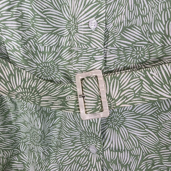 Amanda Uprichard Green & White Floral Belted Mini Shirt Dress - Size L - Picture 4 of 16